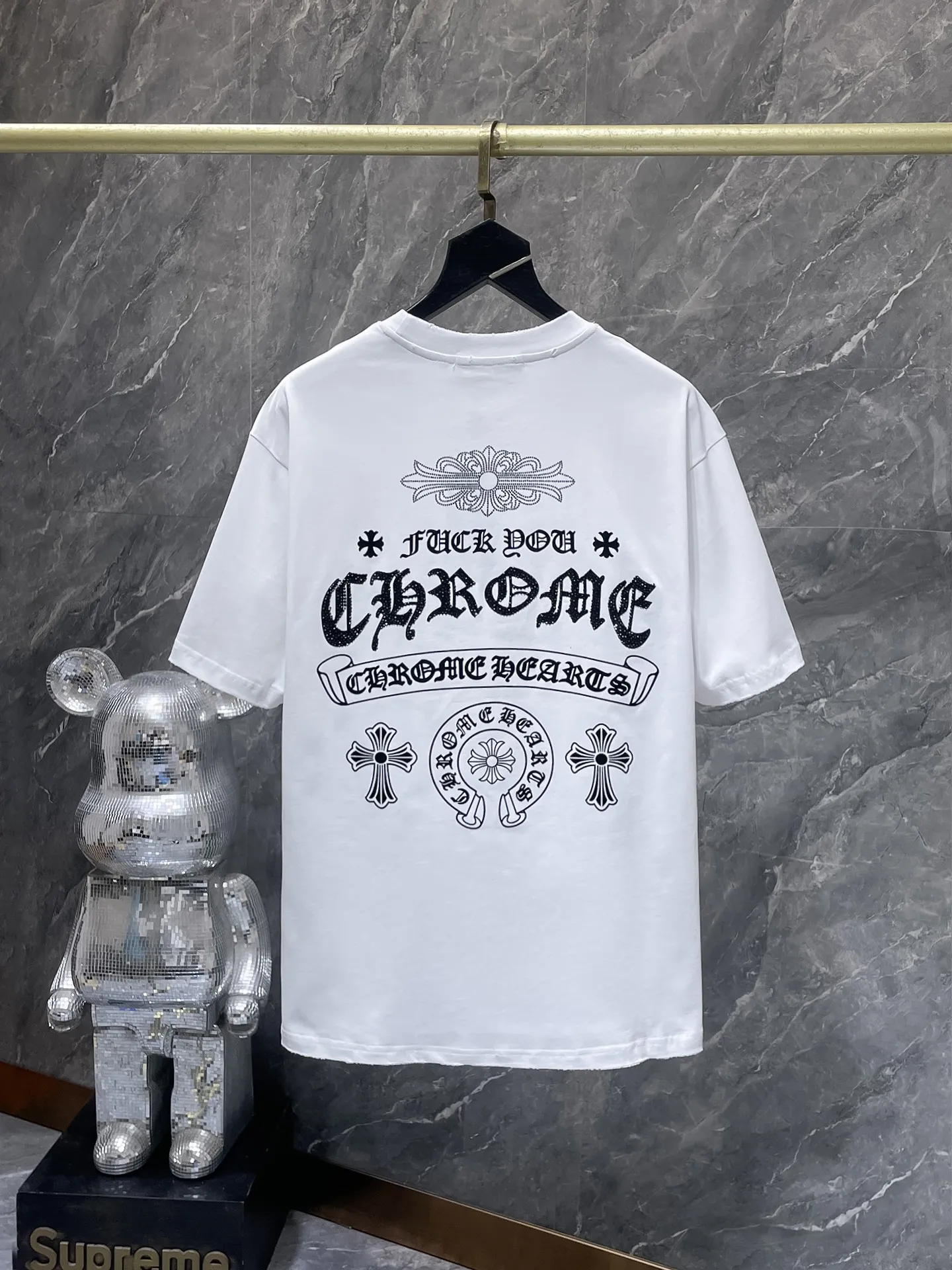 P170 New for summer Chrome Hearts 25ss Engraved film hot diamond version High gram weight environmentally friendly high-quality top fabric 280g Heavy hot diamond horseshoe Sanskrit letter cross short sleeves counter synchronization 1:1 replica version Recommended colors: black white gray code size: S, M, L, XL
